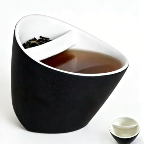 Creative Tilt-to-Brew Smart Teacup, Separate Tea & Water Design Ceramic Integrated Tea Separation tilt Tea Cup, Adjustable Solubility, Easy to Use (black)