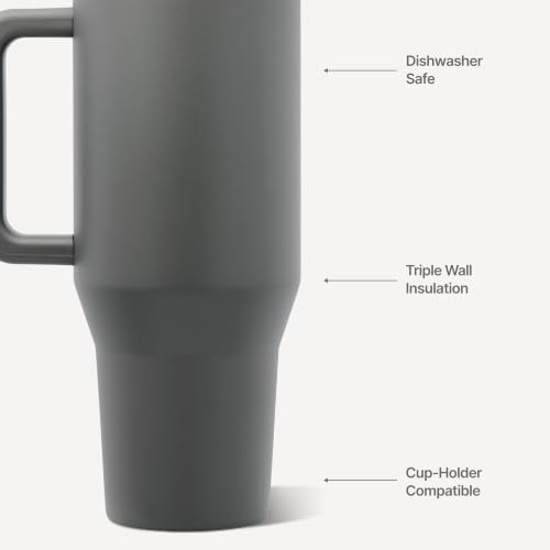 HydroJug Traveler 40oz, Insulated Tumbler with Handle & Straw, Stone