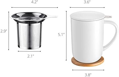 CEEFU 16oz Porcelain Tea Mug with Infuser, Lid and Coaster