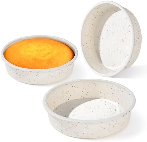 Vinino 10 Inch Silicone Cake Pan, 3 Pack Round Baking Mold with Metal Frame