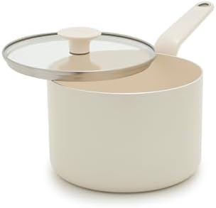 GreenPan Rio Advanced 2QT Saucepan with Lid, Ceramic Nonstick PFAS-Free Pans, Induction Ready, Dishwasher and Oven Safe, Cream White