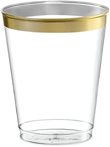 PLASTICPRO Disposable 8 oz Crystal Clear Plastic Tumblers With Gold Rim for Party's & Weddings pack of 50