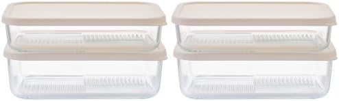 Glass Food Storage Containers with Lids — 8 Piece — 57.5 oz & 40.57 oz Glass with BPA-Free Leak Resistant Stackable Lids — Microwave, Oven & Dishwasher Safe — Ideal for Meal Prep & More Vanilla Mist