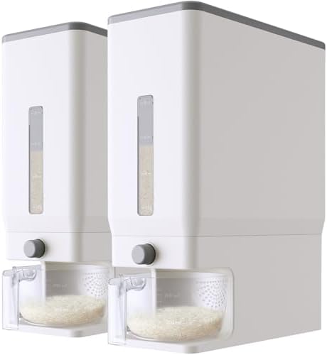 Lifewit Rice Container 29 Lbs, One-Press Dispenser with Measuring Cup 2 Pcs
