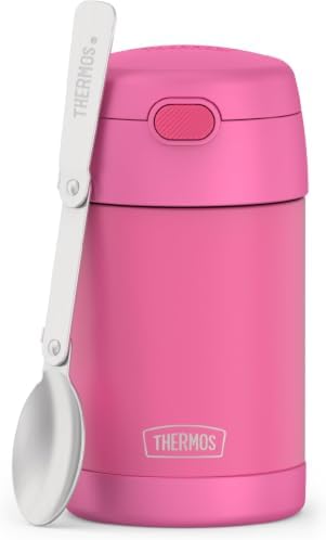 THERMOS FUNTAINER 16 Ounce Stainless Steel Vacuum Insulated Food Jar with Folding Spoon, Neon Pink (Pack of 6)
