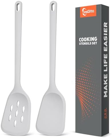 Silicone Spatula Set of 2 Pack, Heat Resistant Solid&Slotted Turner (GRAY)