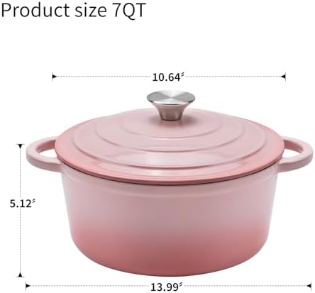 7-QT Enameled Cast Iron Round Dutch Oven With Lid,Oven safe,Pink