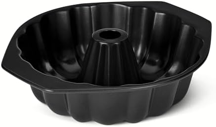 Amazon Basics Nonstick Carbon Steel Fluted Cake Pan, Dishwasher and Oven-Safe, Black, 10 in. diam. (Pack of 6)