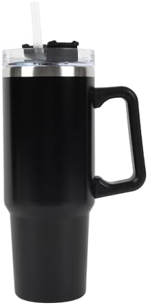 Envie 30 oz Tumbler Mug with Lid and Straw, Reusable Insulated Mug with Handle, Stainless Steel Travel Tumbler for Iced & Hot Beverages, Black