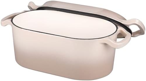 VORRINGARD Oval Dutch Oven Pot with Lid, Enamel Coating Cast Iron Bread Pans for Homemade Sourdough Bread Baking, Cooking, 4 Quart, Latte