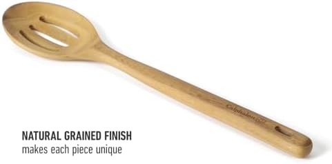 Calphalon Prime Slotted Spoon, 13-Inch Teak Wood Slotted Spoon, Kitchen Strainer Spoon for Cooking, Stirring, Draining & Nonstick Cookware, Moisture-Resistant