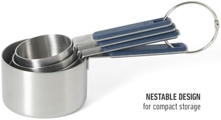 Calphalon Prime Measuring Cups, Kitchen Measurement Cup, 4-Piece Stainless Steel Kitchen Measuring Cup with Navy Silicone Handle Accurate, Durable for Dry and Liquid Ingredients