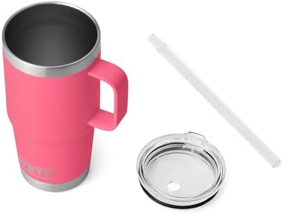 YETI Rambler 25 oz Tumbler with Handle and Straw Lid, Travel Mug Water Tumbler, Vacuum Insulated Cup with Handle, Stainless Steel, Tropical Pink