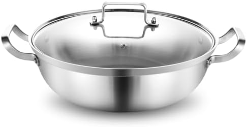 Delarlo Tri-Ply Stainless Steel Hot Pot 14 inch Everyday pan With lid,7QT