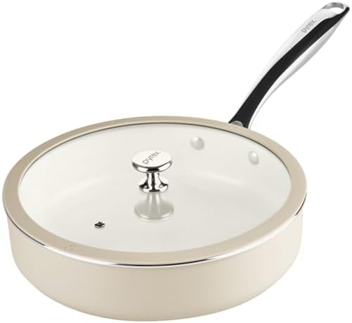 Pyrex 10.8-Inch Deep Fry Pan Ceramic Cookware with Lid & Handles