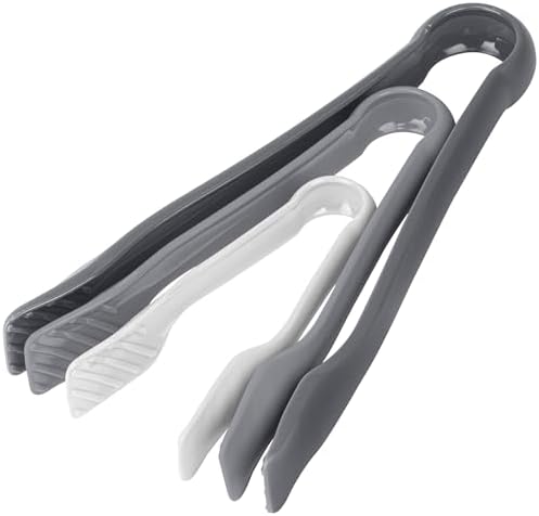 DecorRack 3 Piece Plastic Tong Set, 6-8-10 in Heavy Duty (White, Gray)