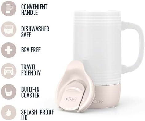 Ello Jane 18oz Ceramic Travel Mug with Handle and Built-In Coaster, Sandbar