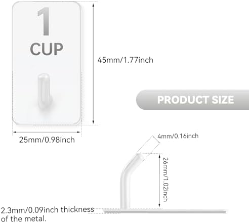 12 Pack Stainless Steel Hooks for Measuring Cups and Spoons with Stickers