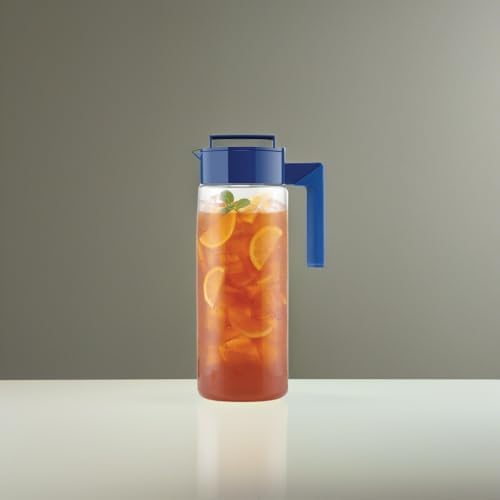 Takeya Airtight Pitcher - Durable BPA-Free Eastman Tritan Odor/Stain-Resistant Leakproof Lid for Iced Tea/Water Easy-Grip Silicone Handle Spill-Free Spout Fridge-Friendly Made in USA 2 Quart/Blueberry