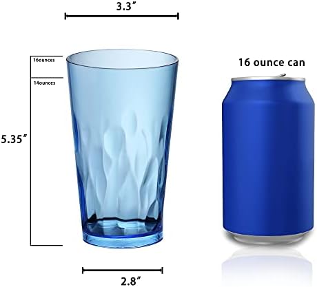 JGIRL Unbreakable Plastic Drinking Glasses,Set of 6,16 Ounces (Blue)