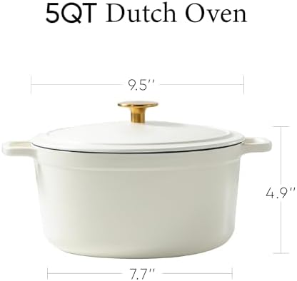 CAROTE 5QT Cream White Enameled Cast Iron Dutch Oven Pot with Lid