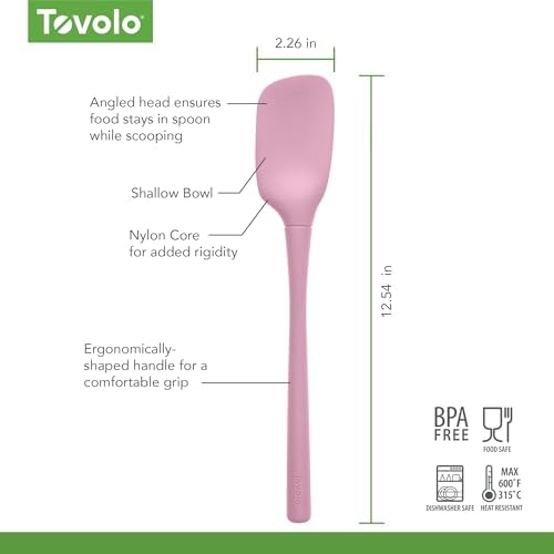 Tovolo Spoon Spatula Spoonula All Silicone Ergonomic Handle Grip, Silicone Scoopula Kitchen Utensil Non Scratch Easy Clean Dishwasher Safe Heat Resistant Flex Core Scoop Spatula, Pink Sorbet