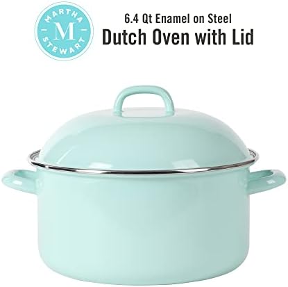 Martha Stewart Thayer 6.4-Quart Enamel On Steel Scratch Resistant Dutch Oven w/Lid - Martha Blue, Induction Safe
