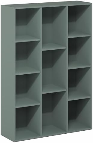 Furinno LUDER Book Shelf, 11-Cube Bookshelf, Reversible Bookcase, 9.4 x 29.1 x 41.7, Easy Assembly, for Living Room, Bedroom, Home Office, Sage Green