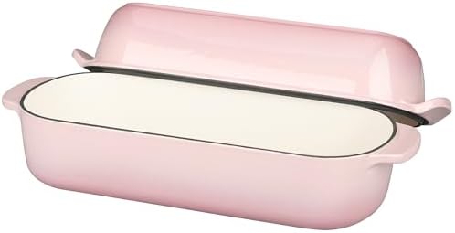 EDGING CASTING Enameled Cast Iron Loaf Pan with Lid, Bread pan, Dutch Oven Bread pan for Homemade Sourdough Bread Baking, 12.5x5.5 inch, 5qt, Pink
