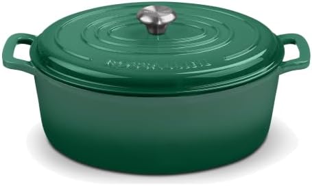 ROSSALLINI Signature Enameled Cast Iron Oval Dutch Oven | Non-Stick Serving Pot with Tight Fitting Lid for Perfect Roasting, Baking, Sauteing, and Bread Making | 5Q [Forest Green]
