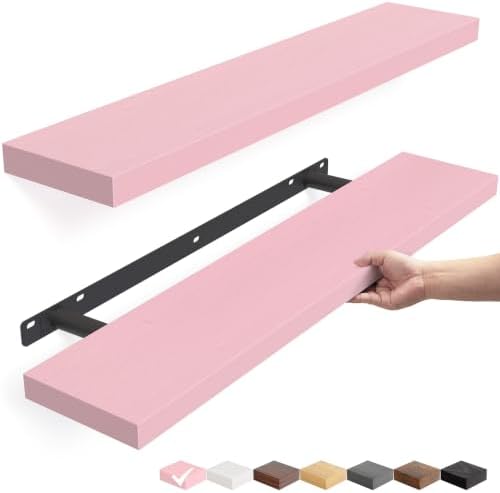 BAYKA Pink Floating Shelves 22.5in, Set of 2, Wall Mounted for Wall Decor