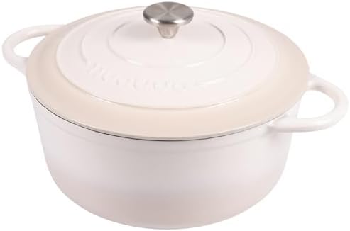 Nuovva Enamelled Cast Iron Dutch Oven Pot with Lid 6.4 Quart Non Stick Casserole Pot-Heavy Duty & Oven Safe up to 500° F for Bread Baking, Braising, Stews, Roasting - 28cm Oyster