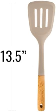 Beille 2pc Beech Wood and Silicone Spatula Set Kitchen Utensils Cooking Baking Supplies Home Essentials, Light Grey
