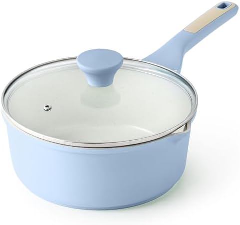 SENSARTE Ceramic Nonstick Saucepan with Double Pouring Spout, 3QT, Blue
