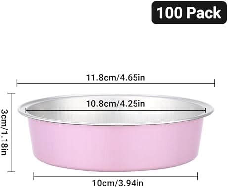 Beasea Disposable Baking Pie Cups, 100 Pack 7.3oz 215ml Aluminum Foil Ramekins Only, 4" Mini Ramekin Cups No Lids Baking Tart Tin for Party Cupcake Cheesecake Pie - Pastel Pink