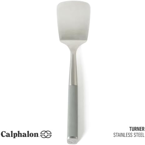 Calphalon Edge Solid Turner, Cooking Spatula, Kitchen, Stainless Steel with Silicone Heat Resistance Handle, Nonstick-Safe Spatula with Ergonomic Handle (Taupe), Turner (Pack of 4)
