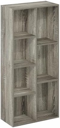 Furinno LUDER Book Shelf, 7-Cube Bookshelf, Bookcase with Open Shelves, 9.4 x 19.5 x 41.7, Easy Assembly, for Living Room, Bedroom, Home Office, French Oak