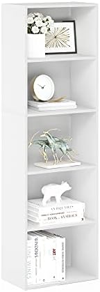 Furinno LUDER Book Shelf, 5-Tier Bookshelf, Bookcase with Open Shelves, 9.4 x 15.8 x 52, Easy Assembly, for Living Room, Bedroom, Home Office, White