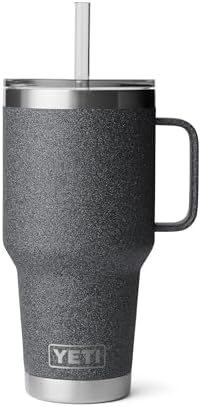 YETI Rambler 35 oz Tumbler with Handle and Straw Lid, Travel Mug Water Tumbler, Vacuum Insulated Cup with Handle, Stainless Steel, Black Stone