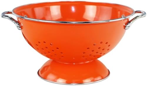 Reston Lloyd, 3 Quart Powder Coated Steel Kitchen Strainer Basket for draining Pasta, Vegetable and Fruit, Chrome Handles and Wide Stable Base, Orange