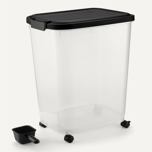 Amazon Basics Pet Food Storage Container with Rolling Wheels, BPA-Free, Detachable Scoop, 50lbs Capacity