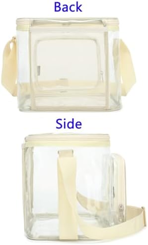 FlowFly Insulated Reusable Lunch Bag Adult Large Lunch Box for Women and Men with Adjustable Shoulder Strap,Front Zipper Pocket and Dual Large Mesh Side Pockets,Clear#Biege