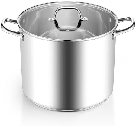 Homikit 16 Quart Stainless Steel Stock Pot, Large Sauce Soup Pot with Lid & Handles, Heavy Duty Cookware for Canning Steaming Simmering, Induction Stockpot Compatible All Cooktops, Dishwasher Safe