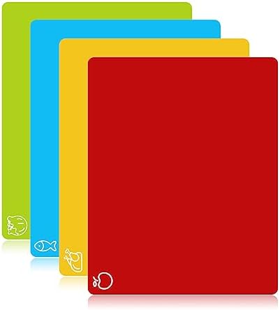 Goodluck 4 Pieces Flexible Cutting Boards, BPA Free Plastic Cutting Boards for Kitchen, Non Slip Cutting Mat for Meat and Vegetables