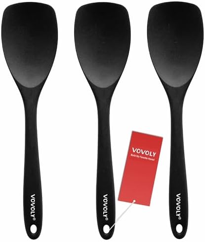 Vovoly Silicone Spatula Spoon Set, 11 IN, Black, Spoonulas Heat Resistant