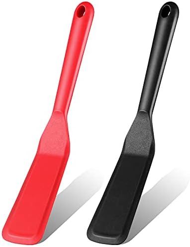 Zopeal 2 Pcs Crepe Spatula Narrow Silicone Long Non Stick, Red, Black
