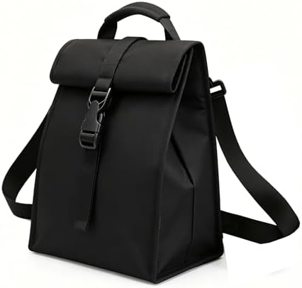 ZM-YOUTOO Insulated Foldable Lunch Bag- Lightweight Portable with Adjustable Shoulder Strap Lunch Box for Men, Women, Office, Work, Picnic, Hiking and Beach (Black(Soft Fabric))