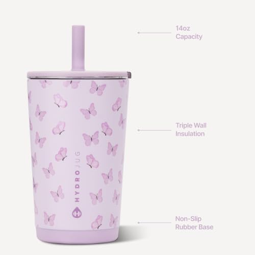 HydroJug Everyday Tumbler 14 Oz Ceramic-Lined Straw Cup Flutter Insulated Tumbler