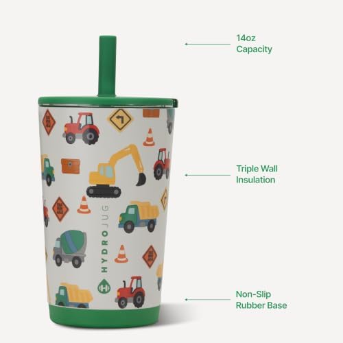 HydroJug Everyday Tumbler 14 oz, Ceramic-Lined Straw Cup, Under Construction