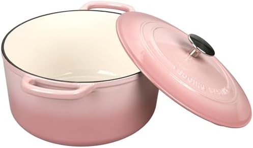 EDGING CASTING Enameled Cast Iron Dutch Oven with Sourdough Bread Baking Kit, Bread Dutch Oven with Lid, Includes Proofing Basket & Baking Tools, 5qt, Pink